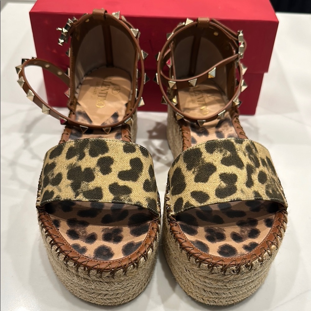 Valentino Leopard Print Espadrille Sandals